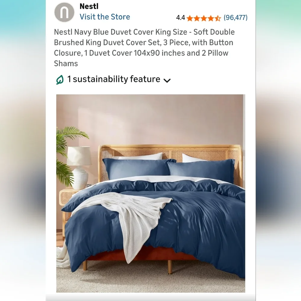 NESTL Navy Blue Duvet Cover Set - Picture 1 of 5